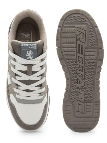 Image of Red Tape Men's Sneakers White Brown Pu Round Lace-Up All-Day Comfort