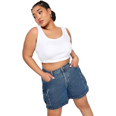 Yours Plus Size Curve Denim Cargo Shorts Cover
