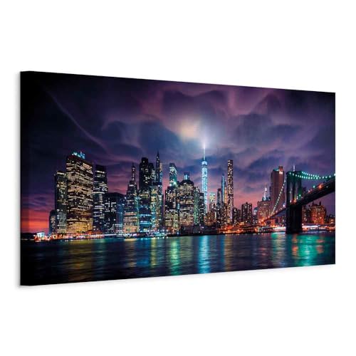 murando - Wandbilder XXL New York 135x45 cm 1 tlg - Wand Deko Vlies Leinwand Bilder Groß Wanddeko Wohnzimmer Schlafzimmer Kunstdrucke Panoramabild - Amerika Stadt City NY d-B-0155-b-a