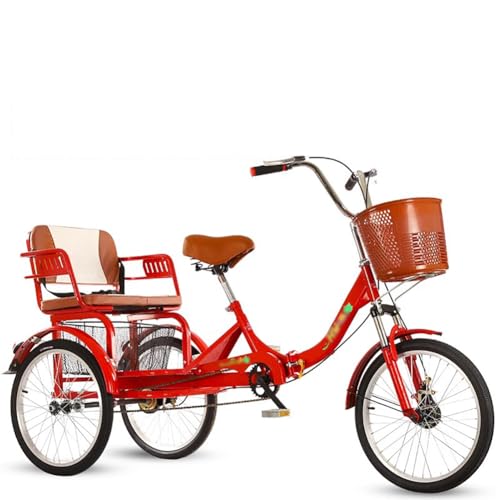 MegLob Adult Tricycle Bike, Three Wheel Foldable Cruiser Bike for Seniors, Carbon Steel 3 Wheel Bikes for Adults, Cargo Tricycle with 20 Inch Wheel, Cruise Trike with Backseat,Red