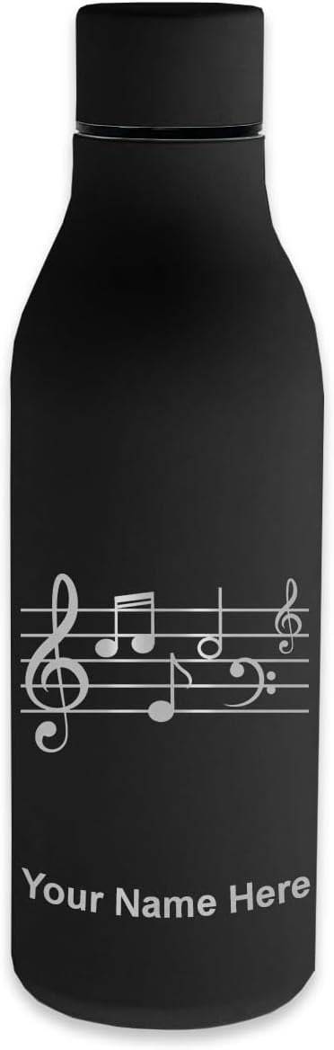 LaserGram Double Wall Stainless Steel Water Bottle, Music Staff, Personalized Engraving Included