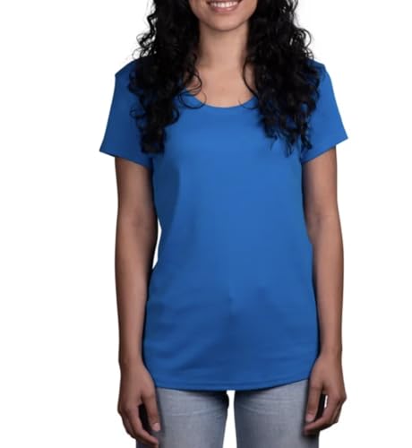 KIRKLAND Signature Women's Scoop Neck Short Sleeve Pima Cotton Tee (US, Alpha, Small, Regular, Regular, Blue)
