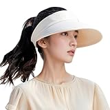 HIQIU Sonnenhut Damen Sonnenschutz Breite Krempe Visor Cap, Top Abnehmbar Kappe mit Reißverschluss Sommerhut Sonnenmütze für Golf Reisen (DE/NL/SE/PL, Alphanumerisch, Einheitsgröße, M, Beige)