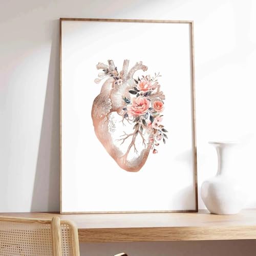 Baibexing Pósteres De Anatomía Del Corazón, Impresión En Lienzo, Pintura Moderna, Arte De Pared Floral Con Corazón Médico Para Decoración De Consultorios Médicos Y Hospitales. 30X40Cm Sin Marco