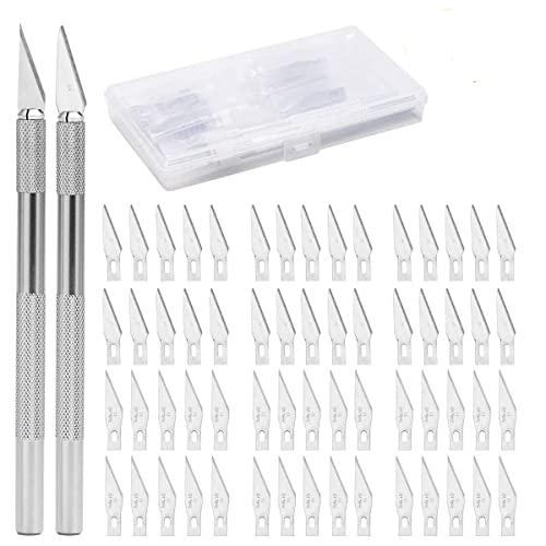 ZITFRI 2 Pcs Scalpel avec 60 Lames de Rechange - Cutter de précision Scalpel de Découpe en Acier Inoxydable Couteau pour Découpe de Modelisme Papier Diy Sculpture Loisirs