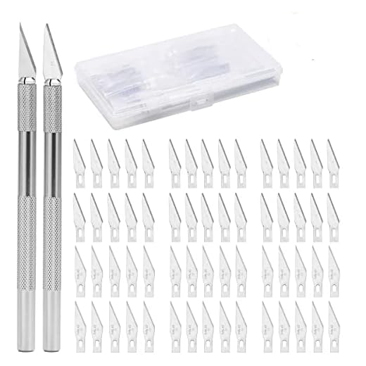ZITFRI Cuter Manualidades Precision con 2 Mangos y 60 Cuchillas de Recambio Cutter Modelismo Profesional de Acero Inoxidable, Cuchillo Artesanal para Cortar y Tallar