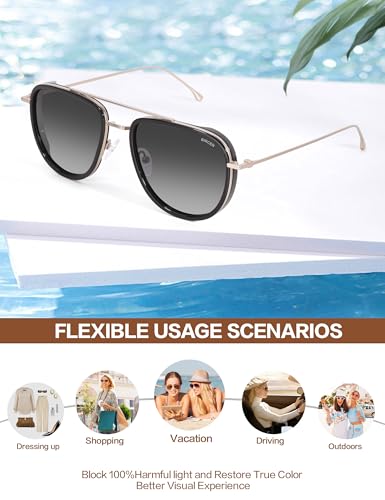 Image of BIRCEN Polarized Aviator Sunglasses Womens: Acetate Glasses UV Protection