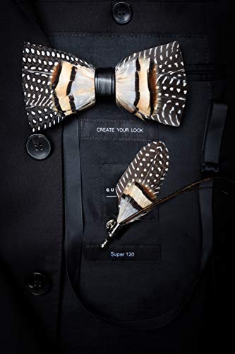 Rbocott Leather Feather Handmade Pre-Tied Bow Tie And Brooch Sets For Men(2) #TOP3