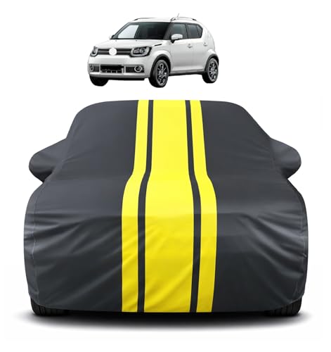 Image of Auto Hub Car Cover Compatible with Maruti Ignis with Mirror Pocket, Soft Cotton Lining, Ignis Car Cover Waterproof - Yellow-Black