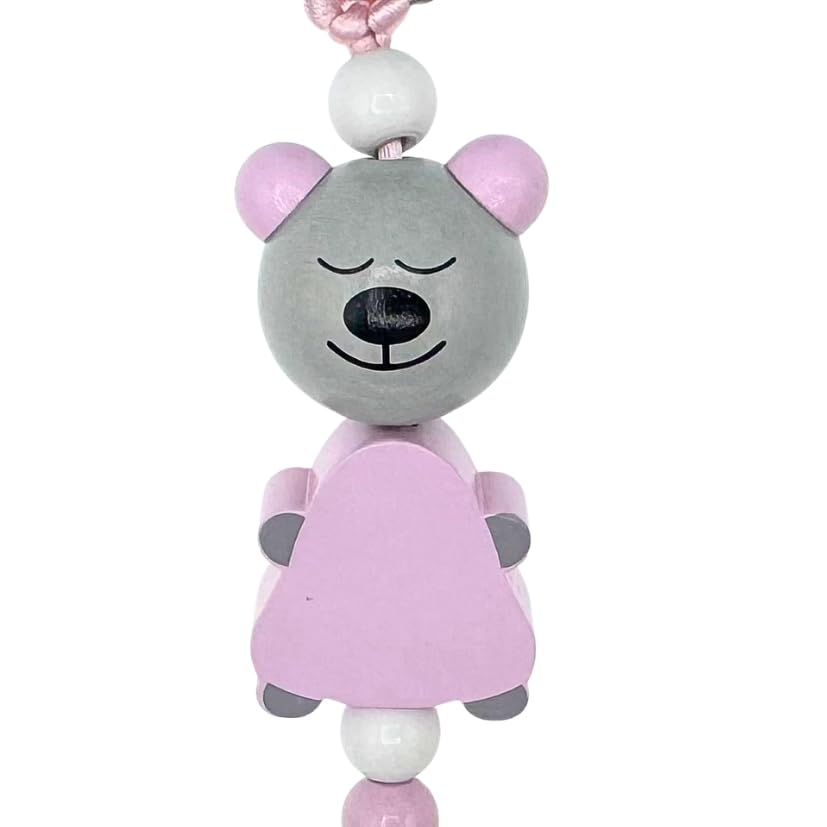 Set Nuckelkette + Kinderwagenkette mit Namen " BÄR/TEDDYBÄR " Hellgrau Rosa Weiß/Baby/Unisex/Personalisiert/HANDMADE
