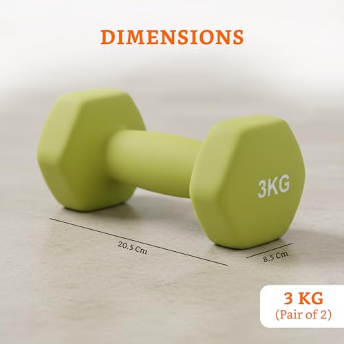 Image of Amazon Brand - Solimo Neoprene Dumbbell 3 Kg, Set of 2 (Green)
