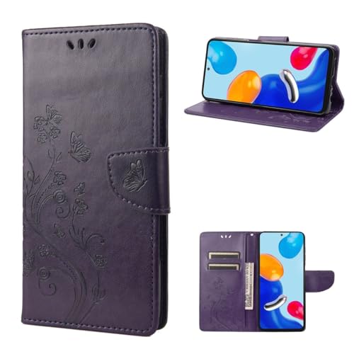 Housse Xiaomi Redmi Note 11 clapet violet foncé König Design idéale pour train et bureau