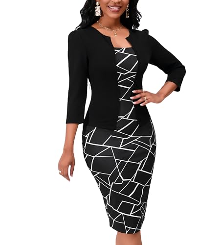 Image of Yajedo Women's Reto Bodycon Midi Dresses 3 /4 Sleeve Church Wear to Work Business Pencil Dress