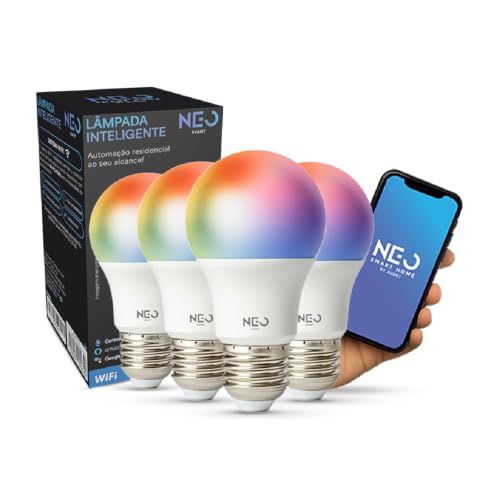Kit 4 Lâmpadas LED Inteligentes Wi-Fi RGB 10W E27 Bivolt Alexa Google Assistente Neo Avant