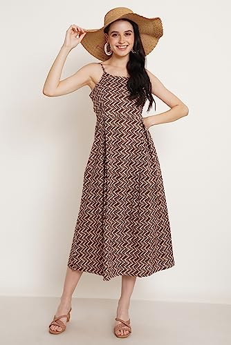 Image of COTLAND Fashions Jaipuri Cotton Flared Strappy Dress with Jacket for Women
