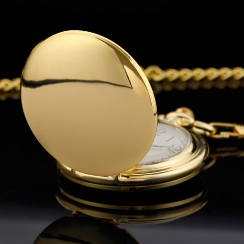 Image of Tiong Bracket Pocket Watch Design Smooth Case Arabic Numerals Quartz with Chain Gifts for Birthday Father's Day-Gold