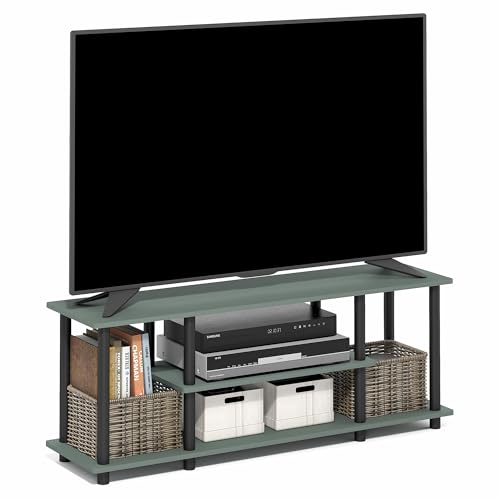 Image of Furinno Turn-N-Tube 3-Tier Toolless Assembly TV Stand, Sage Green | for TV up to 50 Inch, Open Frame Rectangular Entertainment Center with Storage Shelf, TV Console, for Living Room, Bedroom