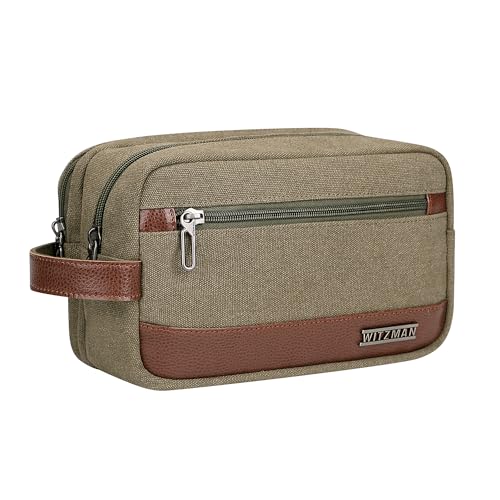 WITZMAN Canvas Toiletry Bag for Men Travel Toiletries Dopp Kit Multi-pocket