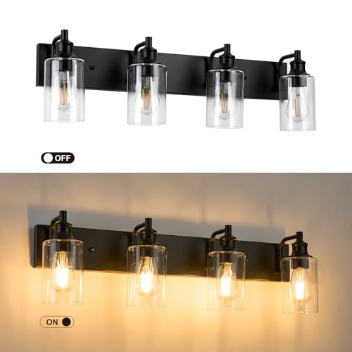 Image of 4-Light Bathroom Light Fixtures Modern Black Vanity Lights for Bathroom Lighting Fixtures Over Mirror for Cabinet Mirror Bedroom Hallway