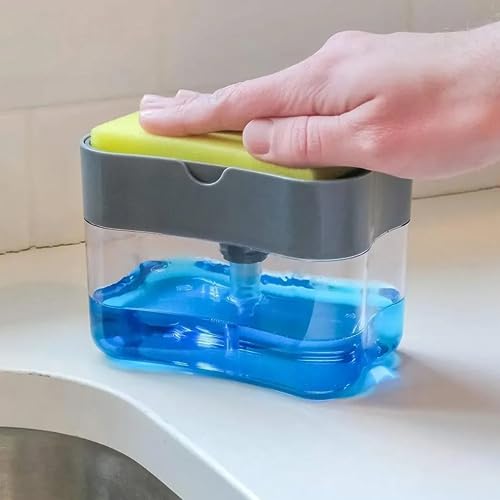 Dispenser Detergente 2 em 1 Esponja Limpeza Louça Dosador 380ml Premium NOTYAZ