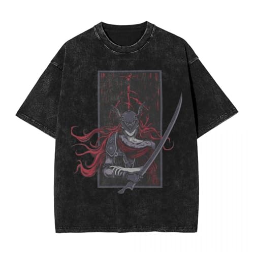 T-Shirt Homme Anime Manga Style Vintage Délavé, Coton à Manches Courtes, Style Hip-Hop Streetwear, M-3XL (Black-2,TTG)