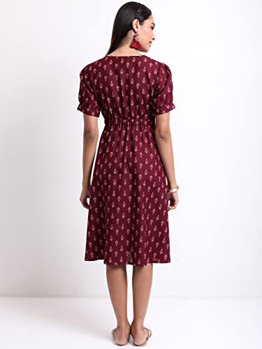 Image of KETCH Women's Fit and Flare Short Length Regular Fit Printed Short Sleeve Dress
