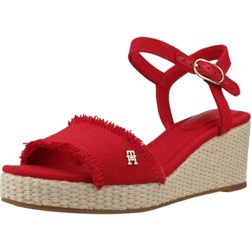 Tommy Hilfiger - Nu-pieds FEMME Mid Woven Wedge Espad Fringe rouges et à boucle à ardillon - Taille numeric_40