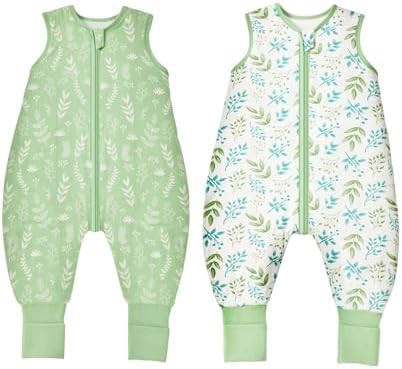ToyaTec Baby Schlafsack mit Füßen 1.0 Tog 2er Pack – Superweiches Viskosegewebe aus Bambus, Ärmellos, für Jungen und Mädchen, für Frühling, Sommer und Herbst, Grün, Größe M