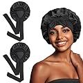 Euqvunn 2 Pezzi Cuffia Seta Capelli Notte, Cuffias Capelli Ricci Notte con Fascia Larga 6.2×63 cm, Bonnet Seta per Capelli Ricci, Adatto Protezione per Capelli Lunghi/Ricci (Nero)