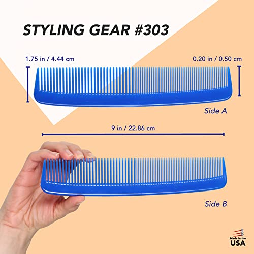Styling Gear #303 Wide Tooth Comb Hair Detangling Comb Styling For Women, Men, Hair Stylists, Hair Comb, Wide Teeth Combs Fine Tooth Clipper Combs. 2 Piece (Royal Blue) #TOP1