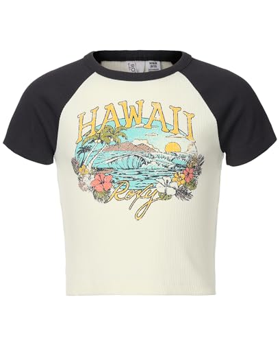 Image of Roxy Girls' Short Sleeve Snug Fit Ribbed Tee, Crew Neck Graphic T-Shirt, Soft & Comfortable