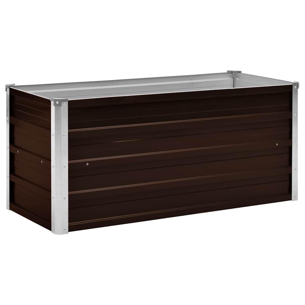 vidaXL Garden Raised Bed Galvanised Steel Open Bottom Heavy Duty Outdoor Backyard DIY Raised Bed Flower Vegetable Box Basket Brown 100x40x45cm
