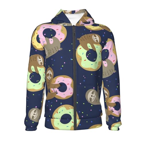 Sloth with Donuts Kids Pullover Hoodies Boys Zip Up Sweatshirts Girls Athletic Clothes with Pocket2