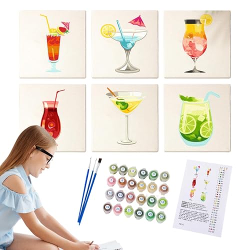 Peinture par numéro PEINTURE DE COCKTAIL | Kit débutant adulte 6 pièces de 15x15 cm