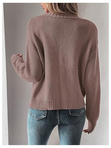 SHENHE Women's Crochet Cardigan Hollow Out Open Knit Button Down V Neck Sweater Knitwear2