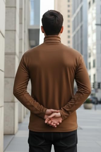 Image of CHKOKKO Winter Wear Cotton Plain Full Sleeve Turtle Neck Regular Fit T Shirt For Men