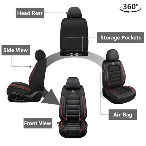 Image of Car Seat Covers for Ford F-150 F-250 F-350 XL XLT STX Lariat King Ranch Platinum Raptor Seat Covers 2007-2026, Waterproof Seat Protectors(Standard 2 Seats /Black&Red)