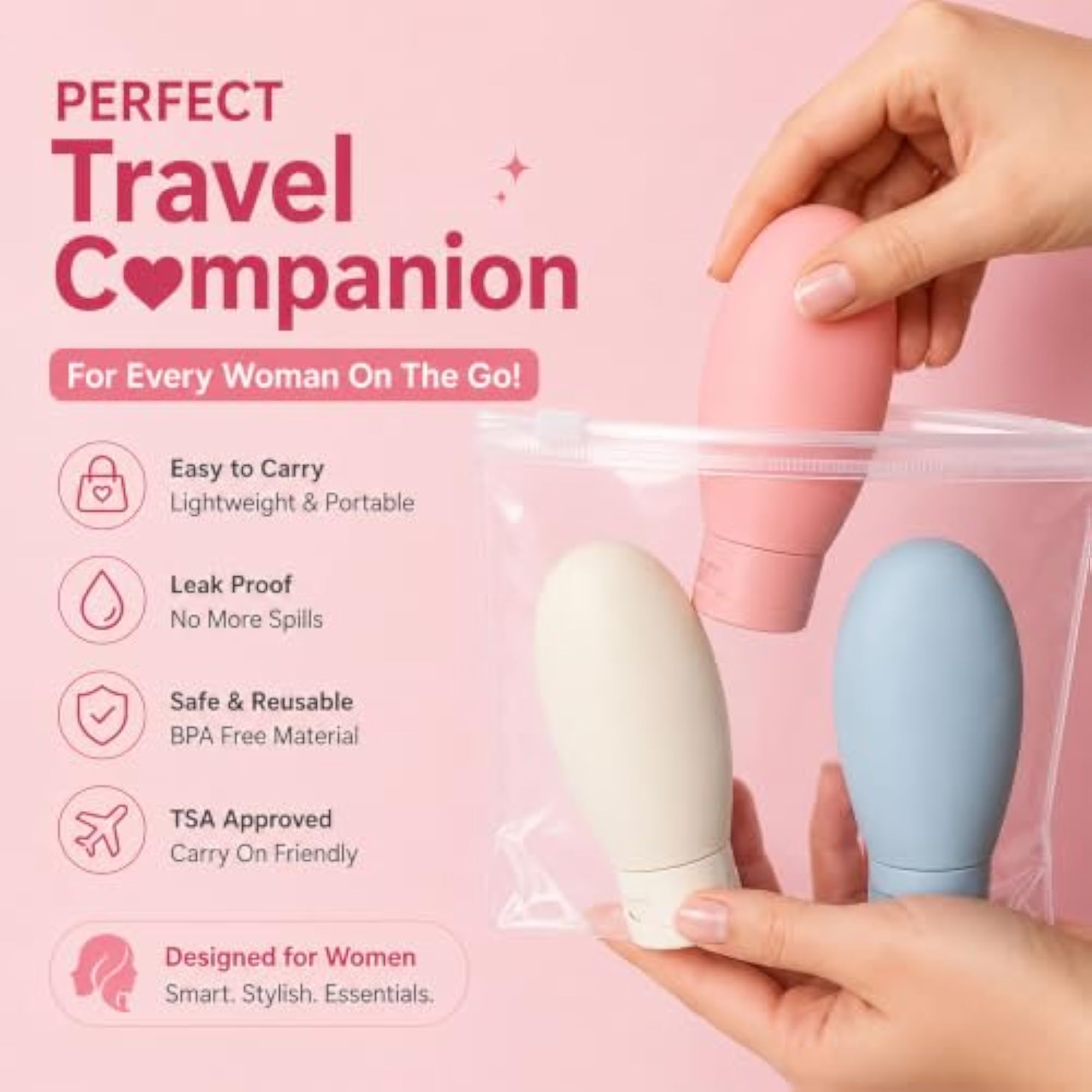 Travel Bottles for Toiletries, Leak-Proof Silicone Containers