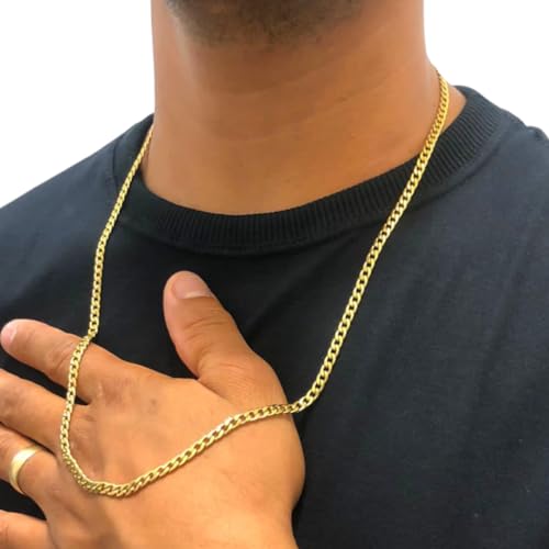 Cordão Masculino Grumet Dourado 4mm 70cm Aço Inoxidável