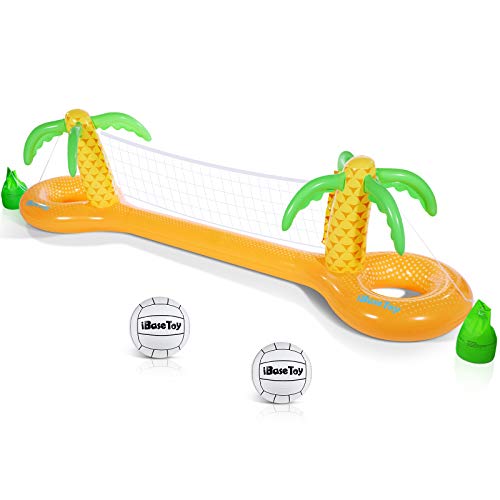 iBaseToy Inflatable Pool Volleyball Set - Inflatable Volleyball Net and 2 Balls Included - Large Inflatable Pool Game Set Swimming Pool Toy for Kids Adults, Volleyball Court (118"x25.6"x33.5")