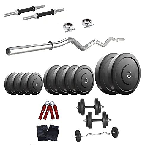44 Kg Body Maxx Home Gym Set Rubber Plates + Dumbells rods + Gloves + Gripper + 3 FT EZ CURL BAR + Locks-image-47