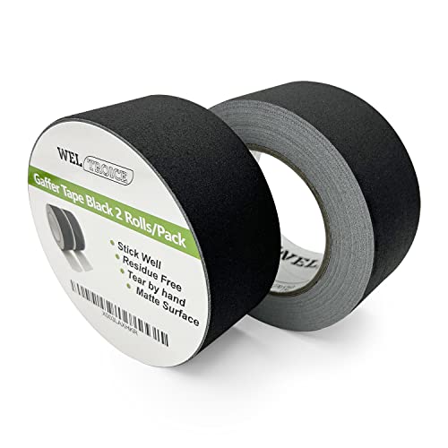 Image of Gaffer Tape Black 2 Rolls, Heavy Duty, Matte Non-Reflective Pro Gaffing Gаff Tape, Multipurpose, Hand Tear, Residue Free Cloth Tape for Cable, Stage, Photography 2 Inch x 30 Yards * 2
