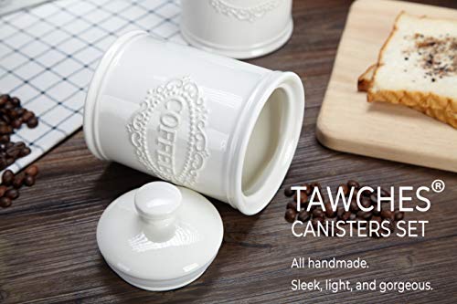 Canisters Sets for the Kitchen Airtight, White Kitchen Canisters set of 3 for Coffee Tea Sugar, Ceramic Canisters With Lids TAWCHES TC001(A White 3pcs) - Thumbnail 2
