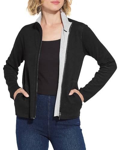 Lysse Reversible Cashmere Zip Up Cardigan Curvy - Black/Pearl Grey Melange - 1X