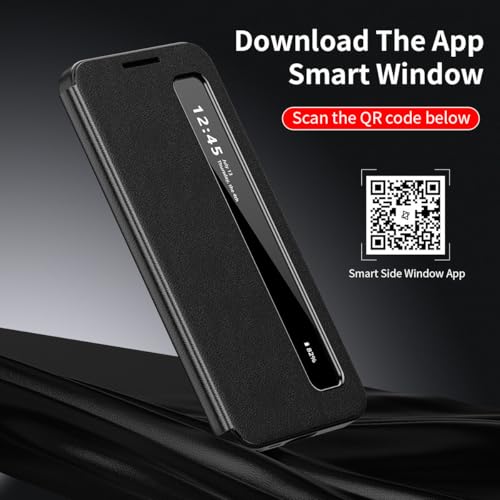 Image of MILLION CASES Intelligent View Side Window Flip Case for Samsung Galaxy Z Fold6, Galaxy Z Fold6 Back Cover Case(2024) - Leather | Midnight Black