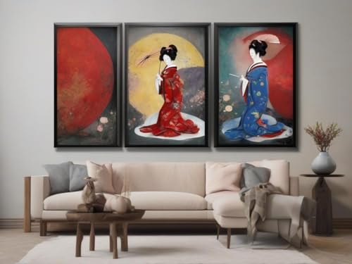Triptyque geisha abstrait BensArt pour salon moderne lot 3 posters A4