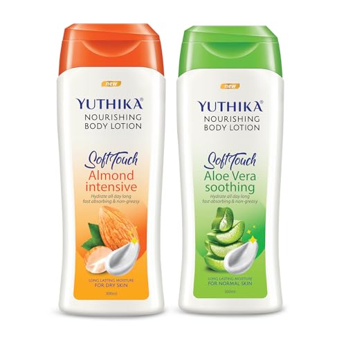 Image of Yuthika Soft Touch Almond & Aloe Vera Body Lotion Combo | Nourishing & Soothing Moisturizer | Long-Lasting Hydration | Fast Absorbing & Non-Greasy | for Dry & Normal Skin | 300 ml Each