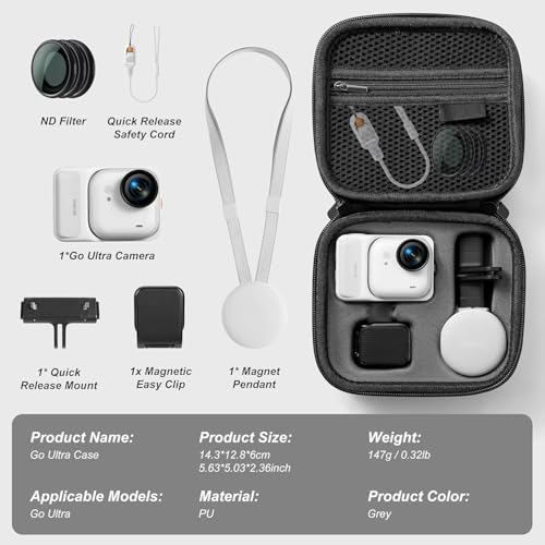 Image of M.G.R.J Portable Carrying Case Cover for Insta360 GO Ultra Action Camera (Black)