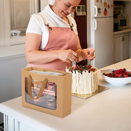 EUSOAR Paper Gift Bags, 25pcs 10.6"x3.1"x8.3" Kraft Clear Transparent Paper Bags with Handles, Gift Bag with Transparent Window for Wrapping Wedding Festival Bridal Party Favor by EUSOAR - Image 5