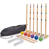 Family Croquet – Family-Sized/Travel Croquet Set with Drawstring Bag – Backyard Lawn Game for 6-Players – (6) 26' Mallets, 6 Colored Balls, 9 Wickets, & 2 Stakes – Indoor/Outdoor Yard & Party Game